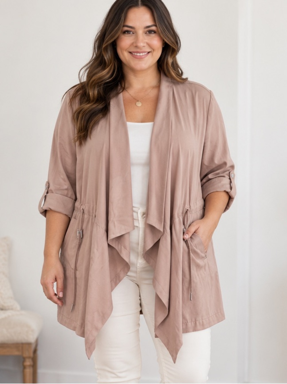 Carolina Belle Blush Tencel Waterfall Utility Jacket Size L
